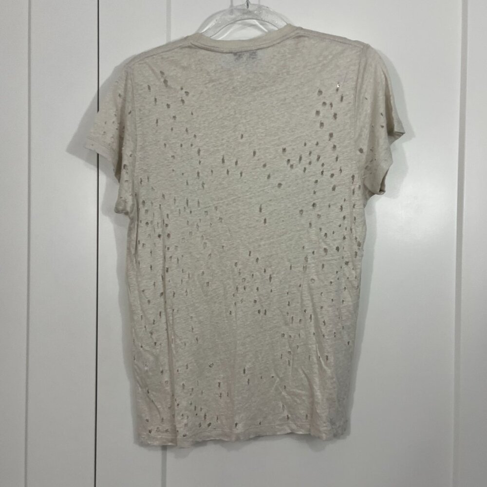 IRO XS Cream White Sija Distressed Linen Short Sleeve T-Shirt Top - Picture 7 of 13